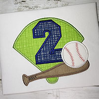 2nd Birthday Baseball Machine Applique Design - Satin Stitch